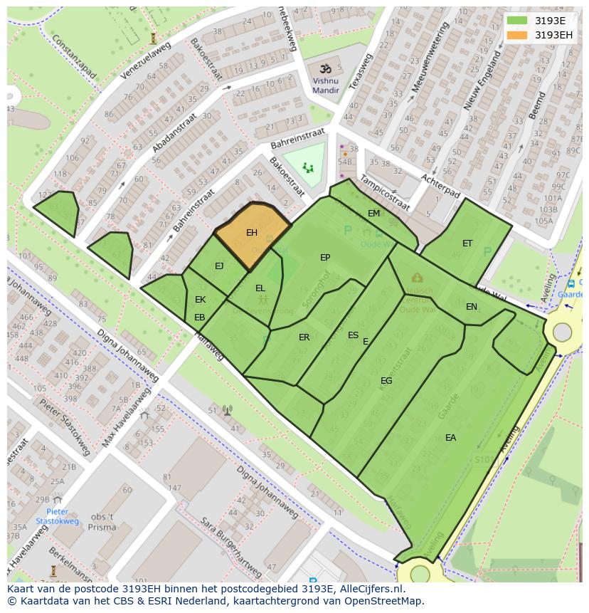 Afbeelding van het postcodegebied 3193 EH op de kaart.