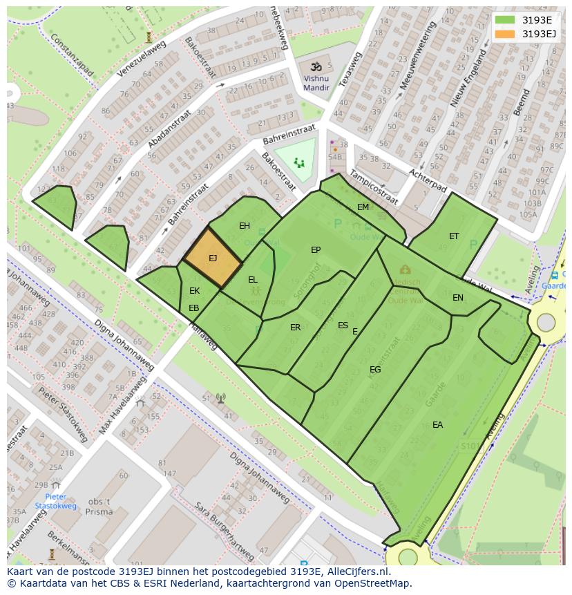 Afbeelding van het postcodegebied 3193 EJ op de kaart.