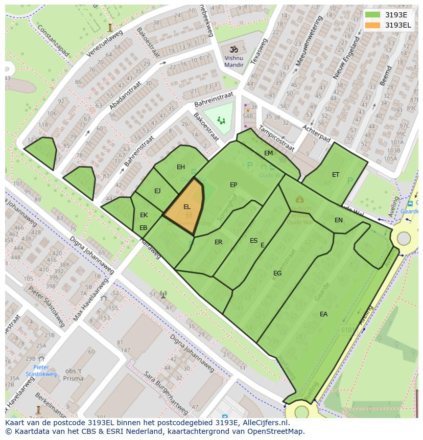 Afbeelding van het postcodegebied 3193 EL op de kaart.