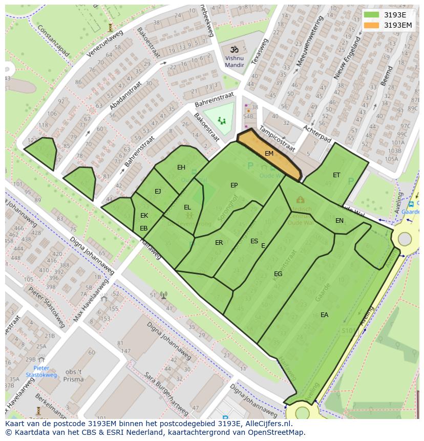 Afbeelding van het postcodegebied 3193 EM op de kaart.