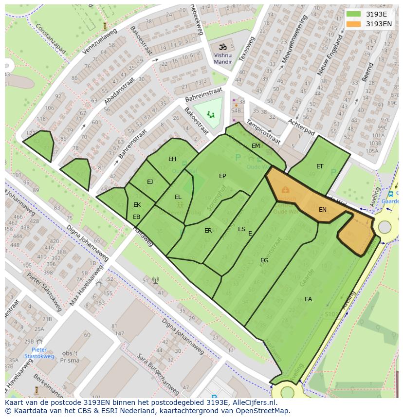 Afbeelding van het postcodegebied 3193 EN op de kaart.