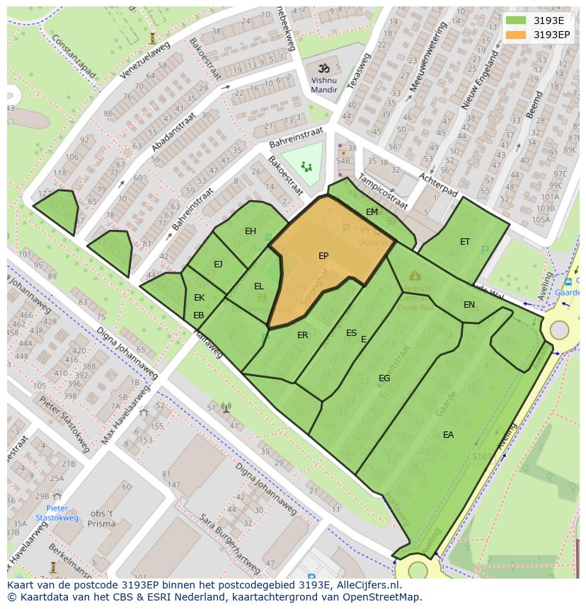 Afbeelding van het postcodegebied 3193 EP op de kaart.