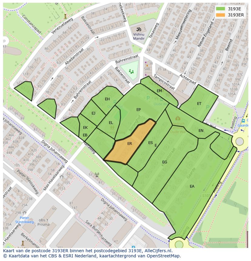 Afbeelding van het postcodegebied 3193 ER op de kaart.