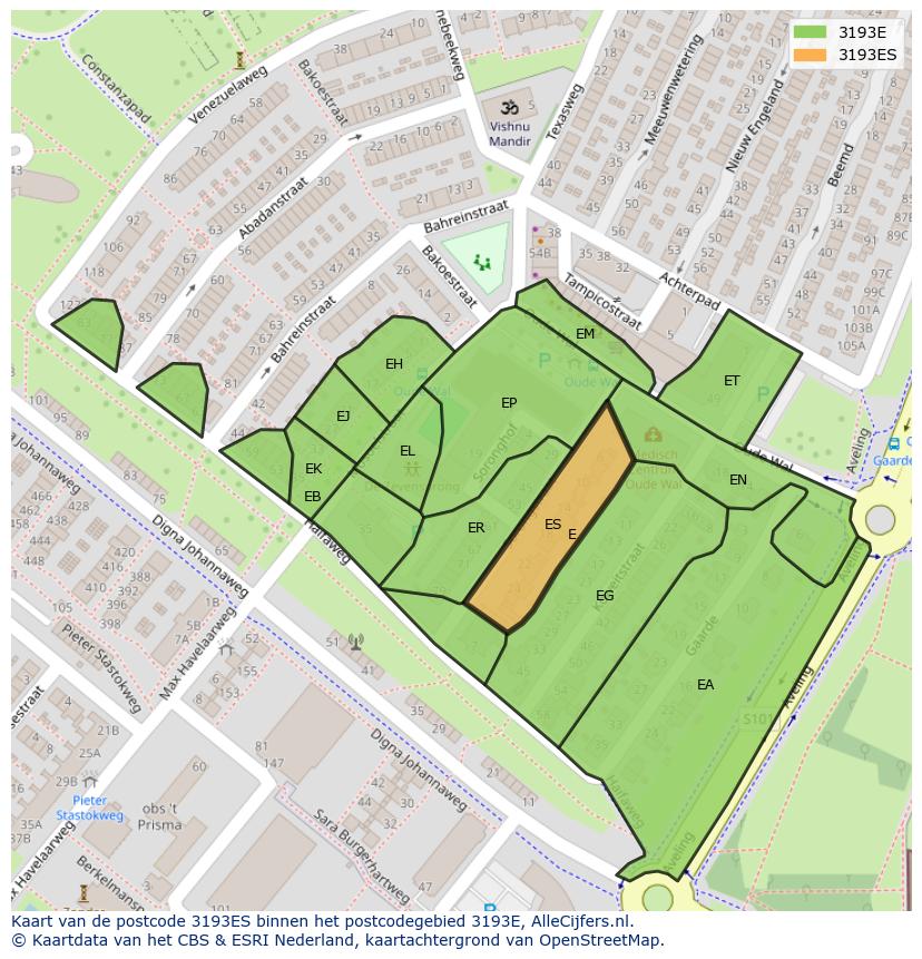 Afbeelding van het postcodegebied 3193 ES op de kaart.