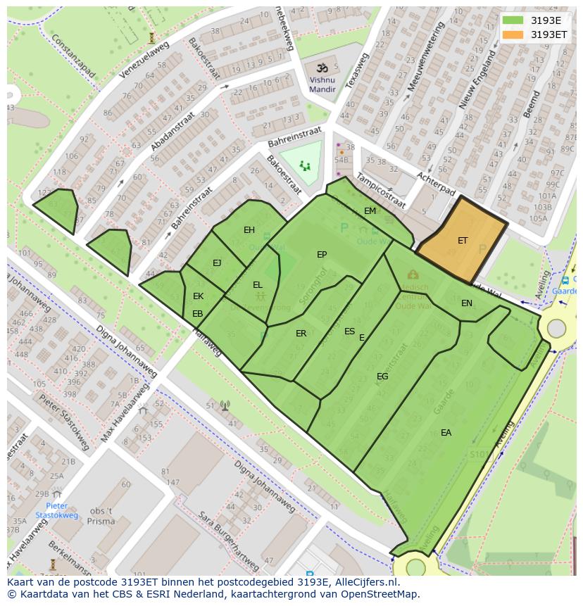 Afbeelding van het postcodegebied 3193 ET op de kaart.