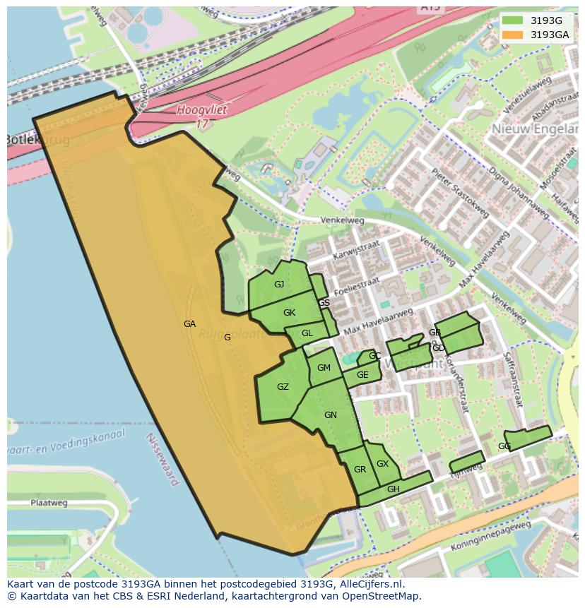 Afbeelding van het postcodegebied 3193 GA op de kaart.