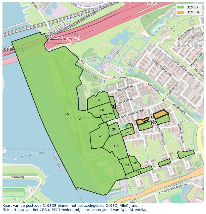 Afbeelding van het postcodegebied 3193 GB op de kaart.