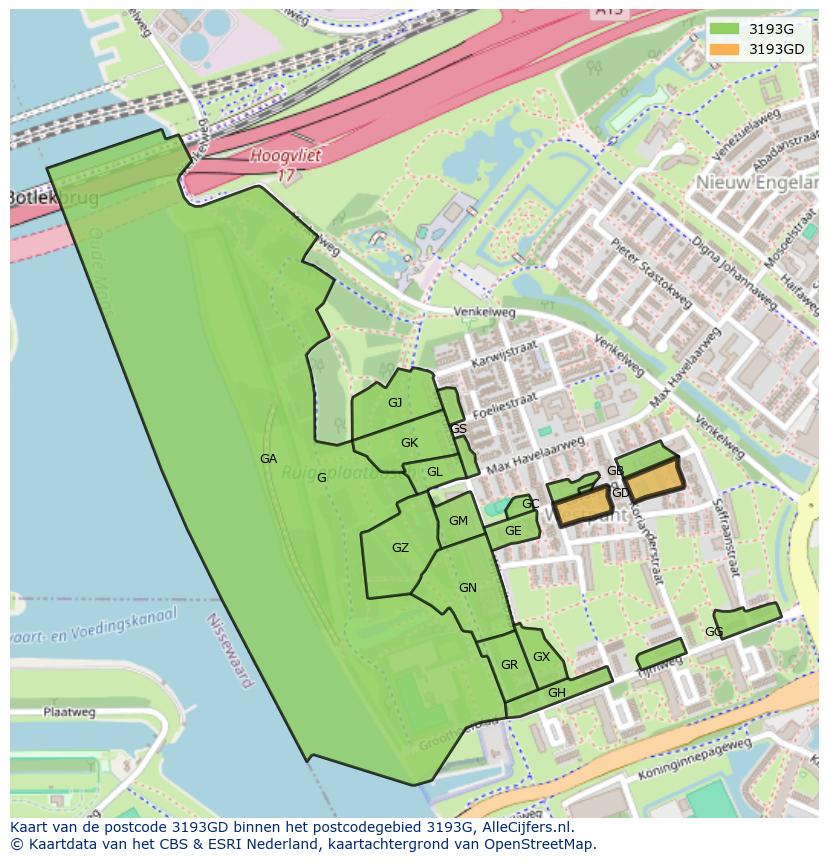 Afbeelding van het postcodegebied 3193 GD op de kaart.