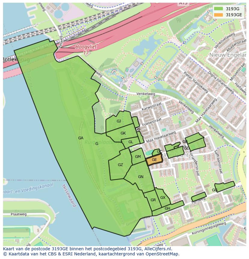 Afbeelding van het postcodegebied 3193 GE op de kaart.