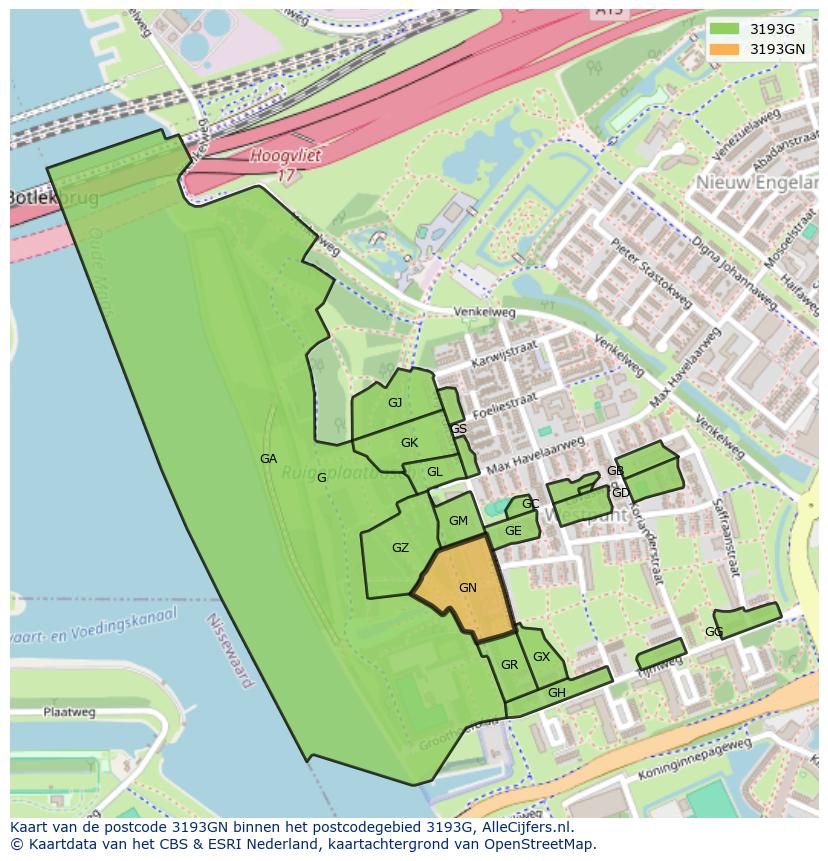 Afbeelding van het postcodegebied 3193 GN op de kaart.