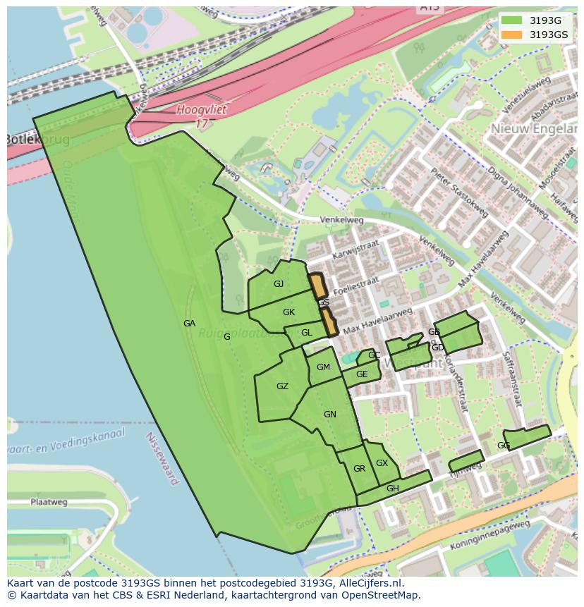Afbeelding van het postcodegebied 3193 GS op de kaart.