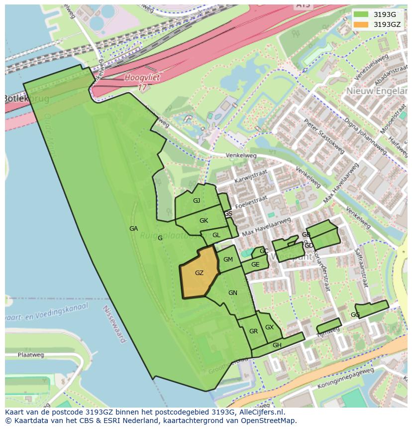Afbeelding van het postcodegebied 3193 GZ op de kaart.