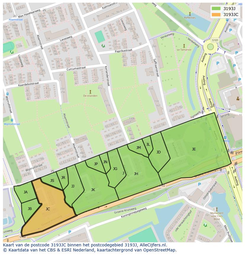 Afbeelding van het postcodegebied 3193 JC op de kaart.