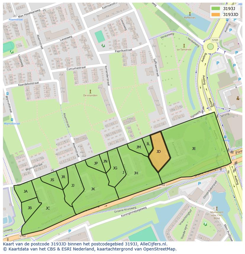 Afbeelding van het postcodegebied 3193 JD op de kaart.