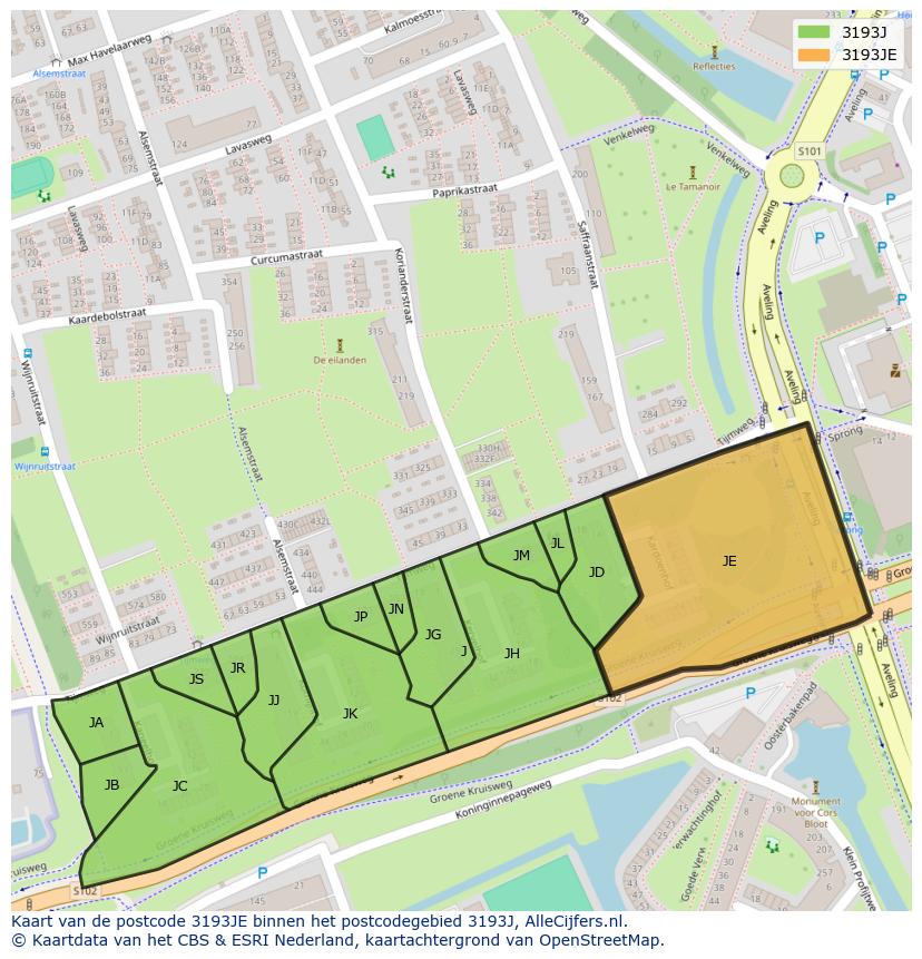 Afbeelding van het postcodegebied 3193 JE op de kaart.