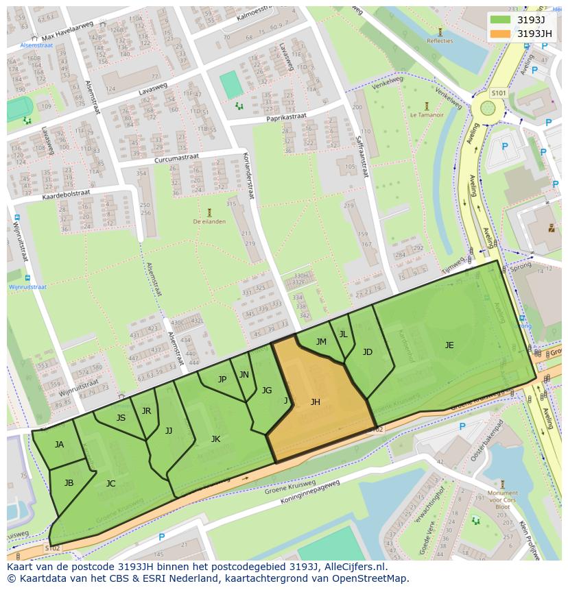 Afbeelding van het postcodegebied 3193 JH op de kaart.