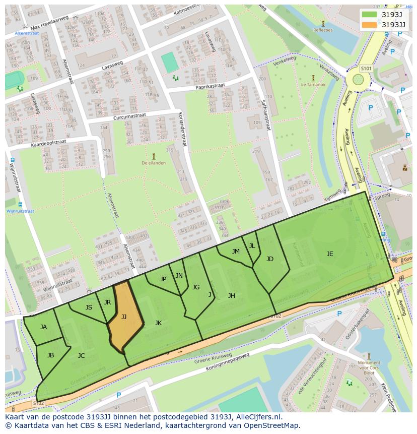 Afbeelding van het postcodegebied 3193 JJ op de kaart.