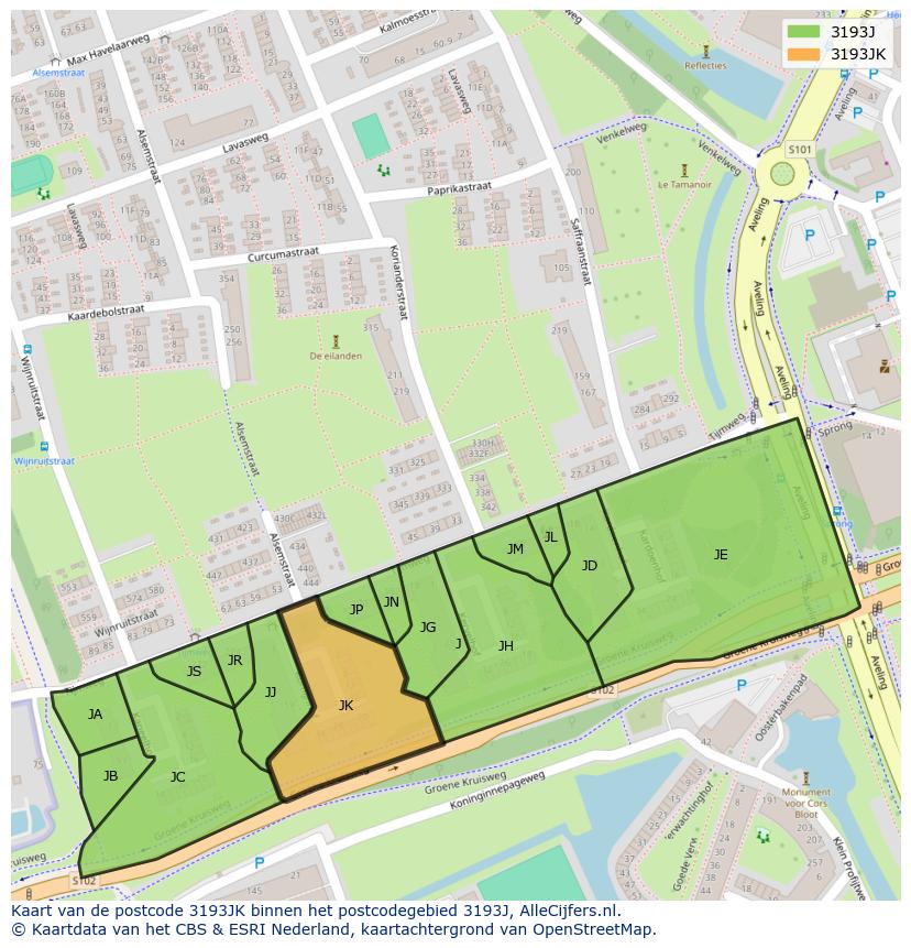 Afbeelding van het postcodegebied 3193 JK op de kaart.