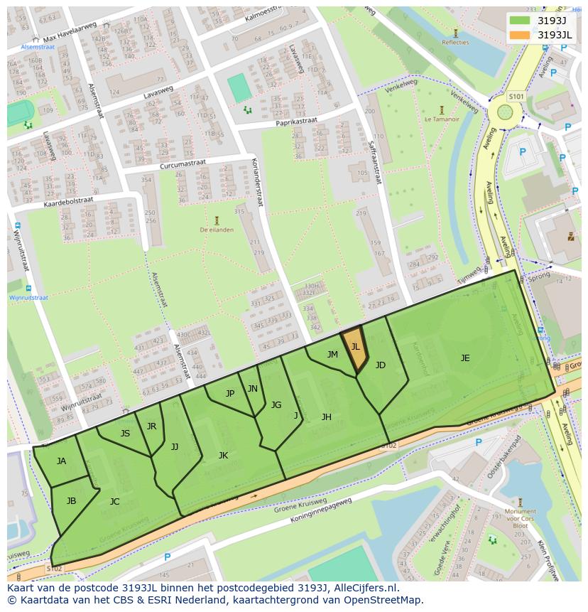 Afbeelding van het postcodegebied 3193 JL op de kaart.