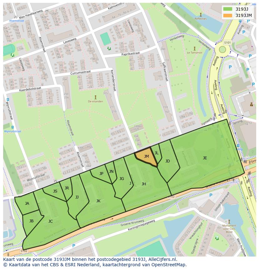 Afbeelding van het postcodegebied 3193 JM op de kaart.