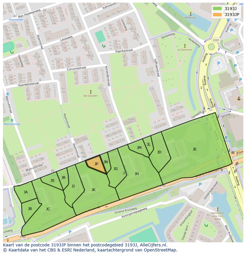 Afbeelding van het postcodegebied 3193 JP op de kaart.