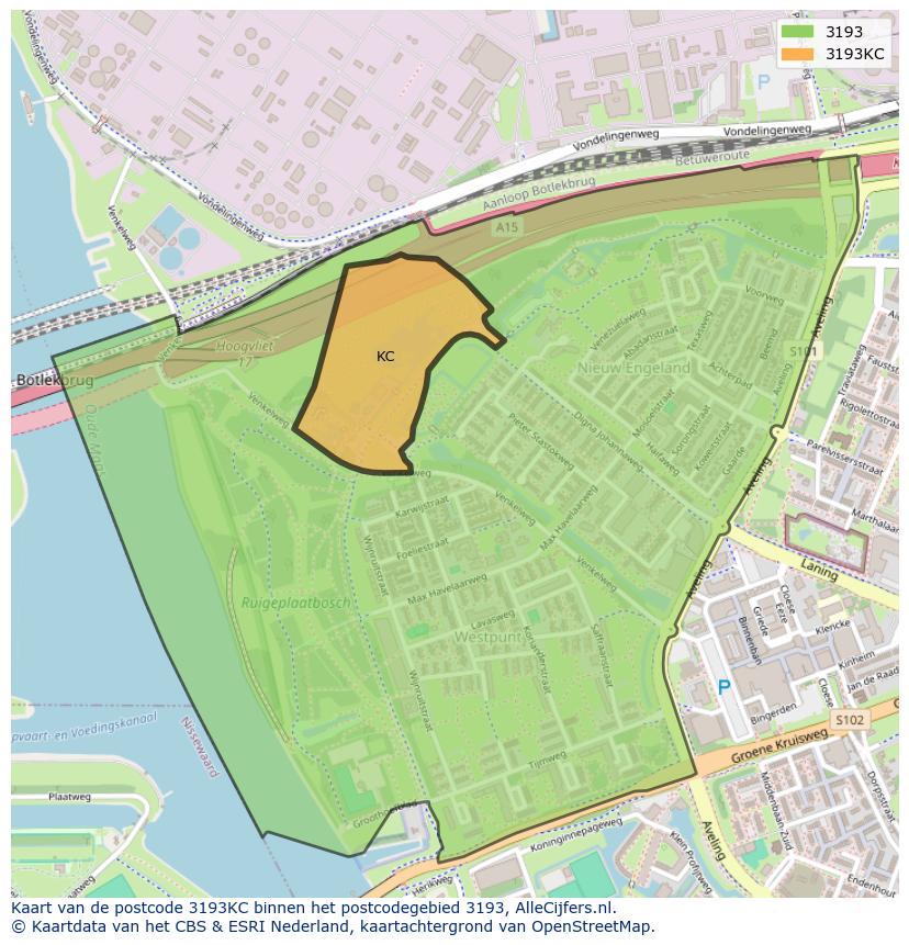 Afbeelding van het postcodegebied 3193 KC op de kaart.