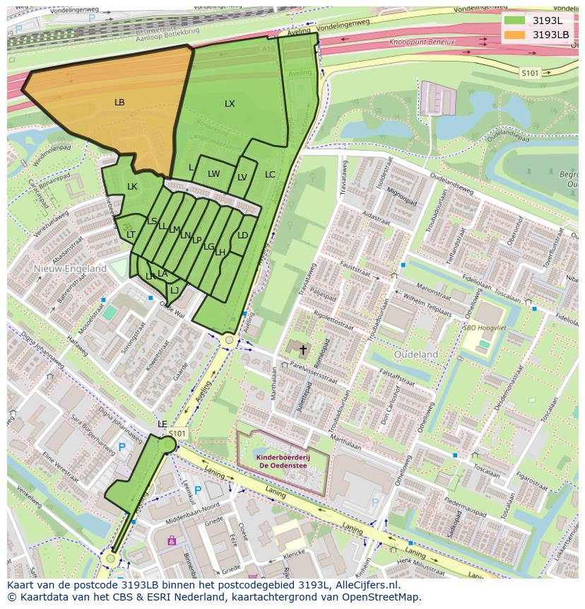 Afbeelding van het postcodegebied 3193 LB op de kaart.