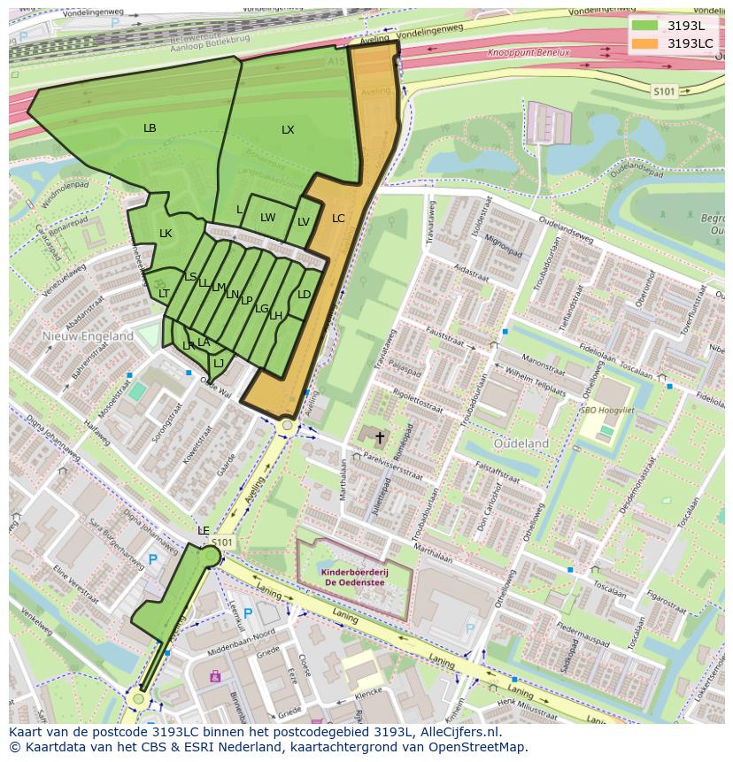Afbeelding van het postcodegebied 3193 LC op de kaart.