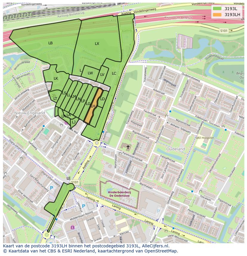 Afbeelding van het postcodegebied 3193 LH op de kaart.