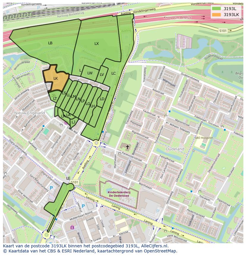 Afbeelding van het postcodegebied 3193 LK op de kaart.