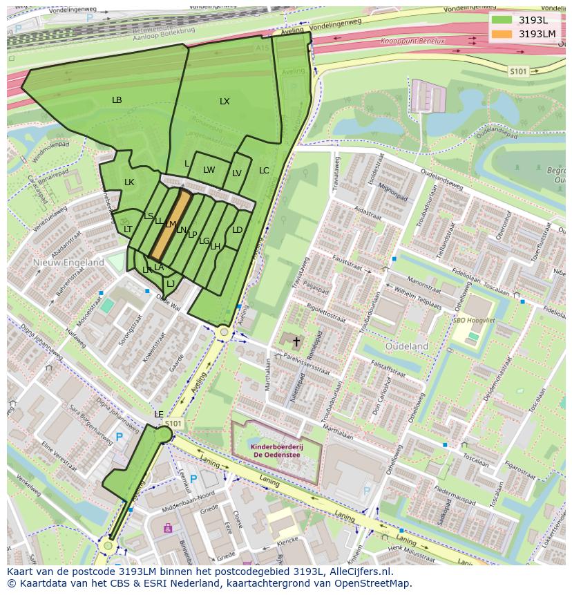 Afbeelding van het postcodegebied 3193 LM op de kaart.
