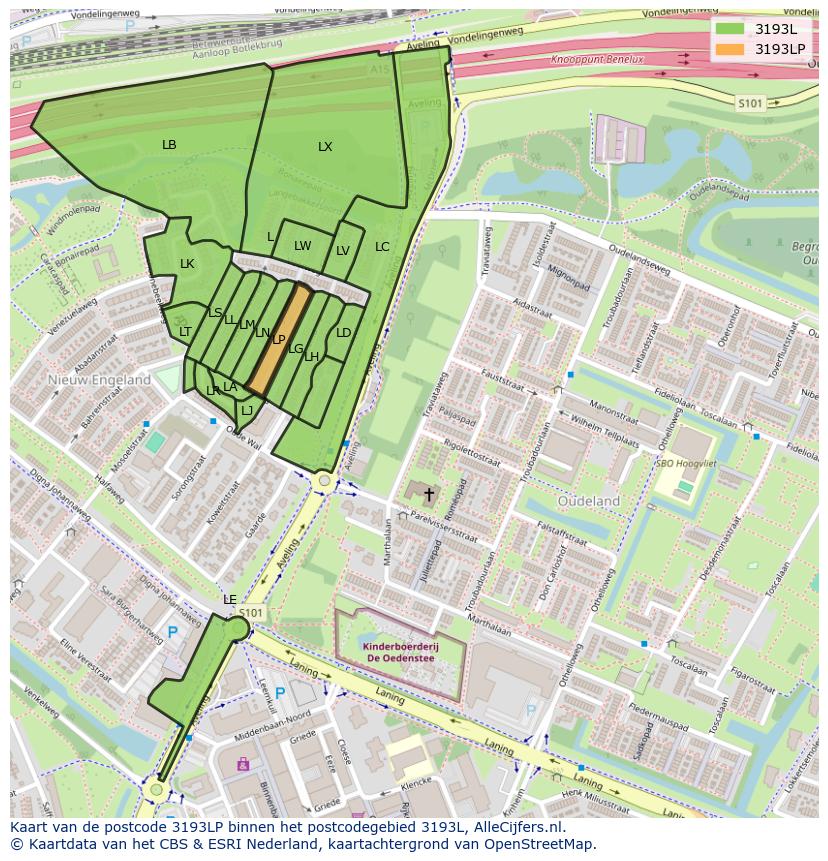 Afbeelding van het postcodegebied 3193 LP op de kaart.