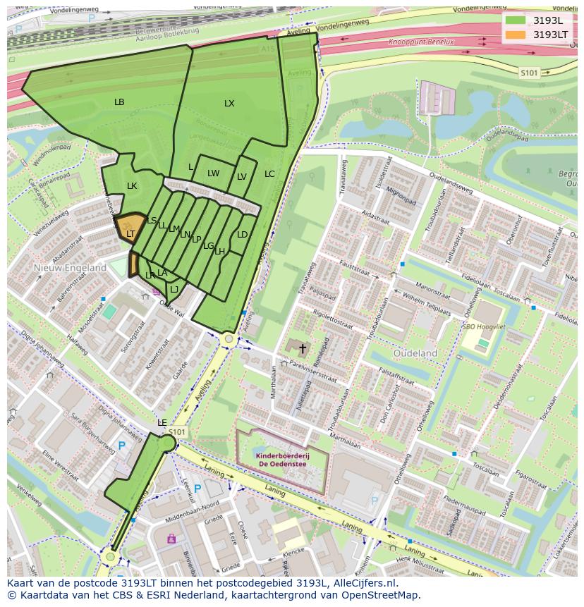 Afbeelding van het postcodegebied 3193 LT op de kaart.