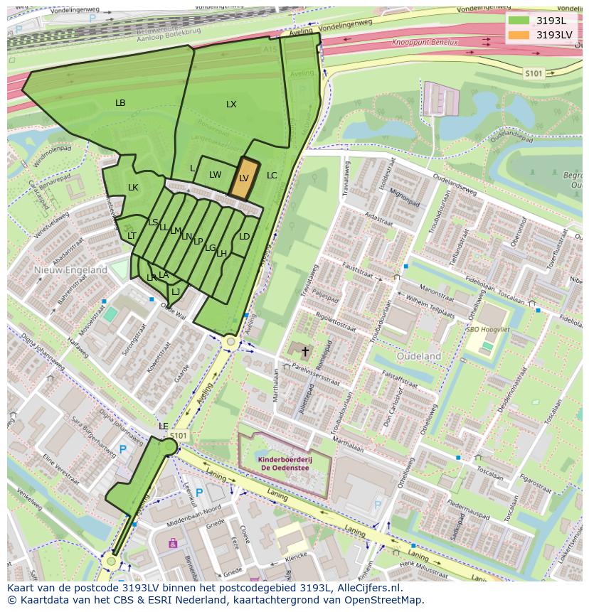Afbeelding van het postcodegebied 3193 LV op de kaart.