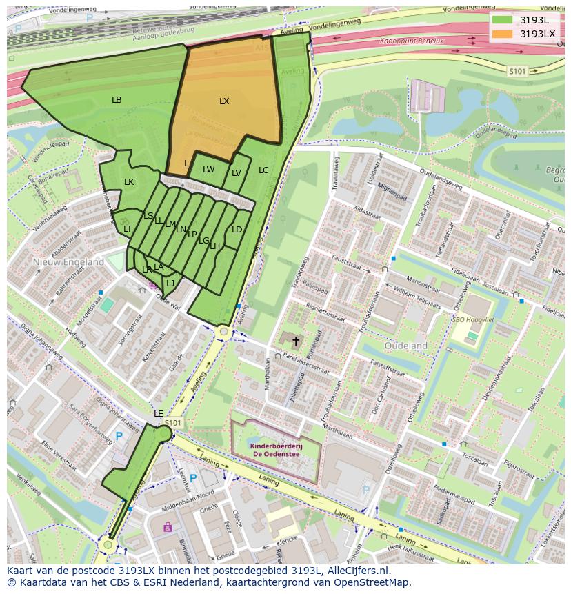 Afbeelding van het postcodegebied 3193 LX op de kaart.