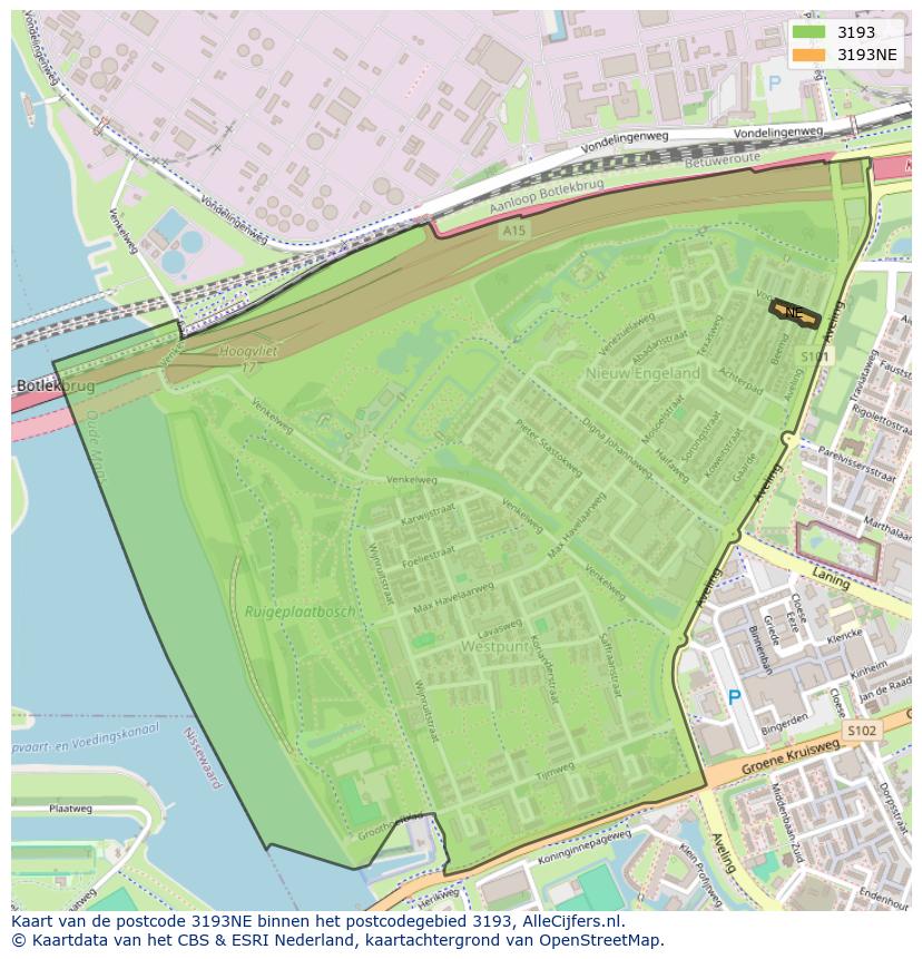 Afbeelding van het postcodegebied 3193 NE op de kaart.