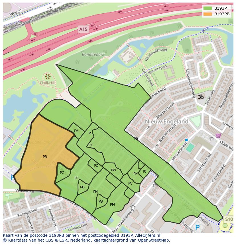 Afbeelding van het postcodegebied 3193 PB op de kaart.