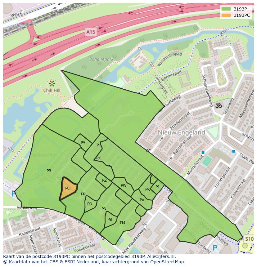 Afbeelding van het postcodegebied 3193 PC op de kaart.