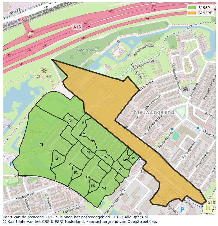 Afbeelding van het postcodegebied 3193 PE op de kaart.