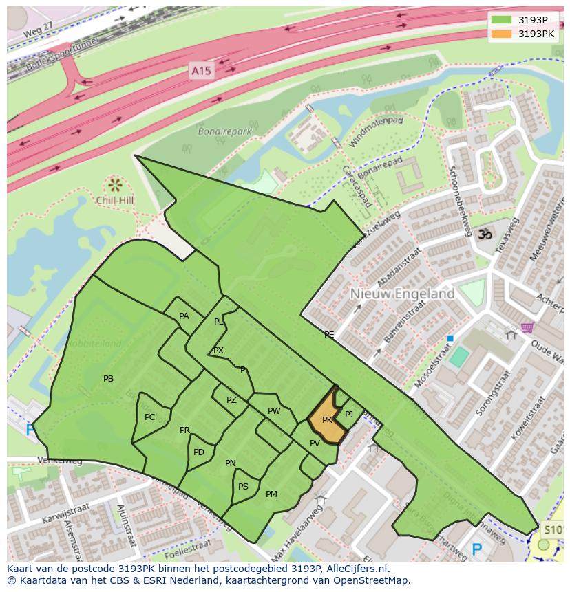Afbeelding van het postcodegebied 3193 PK op de kaart.