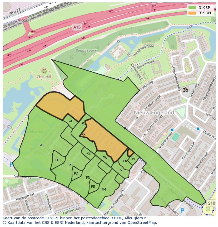 Afbeelding van het postcodegebied 3193 PL op de kaart.