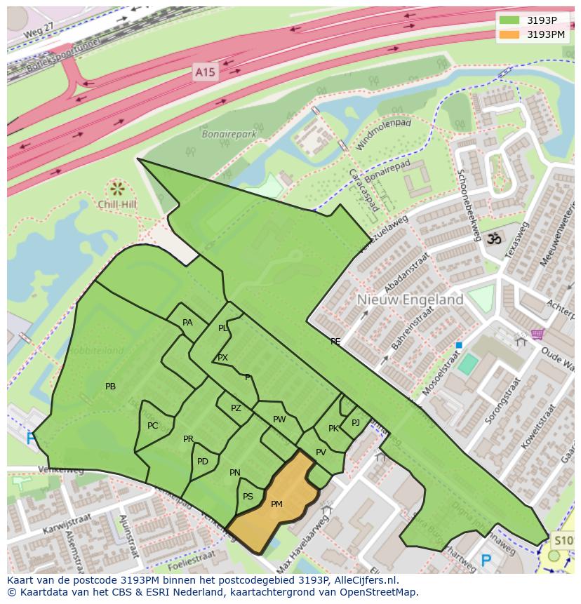 Afbeelding van het postcodegebied 3193 PM op de kaart.