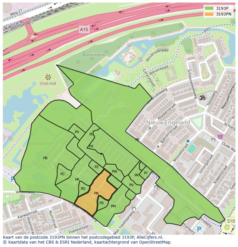 Afbeelding van het postcodegebied 3193 PN op de kaart.