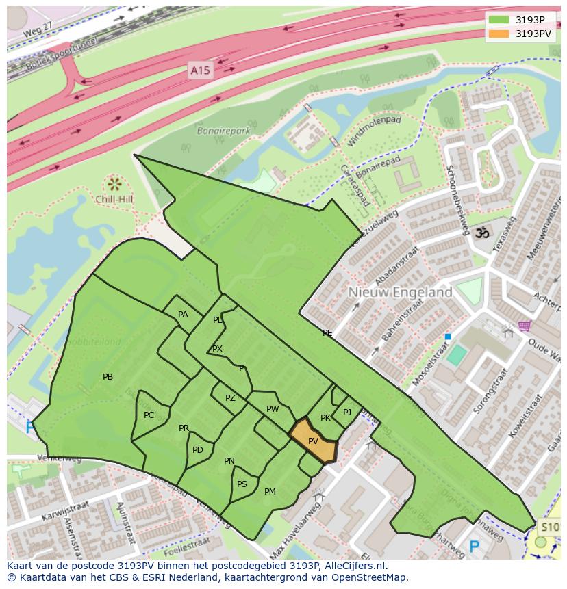 Afbeelding van het postcodegebied 3193 PV op de kaart.