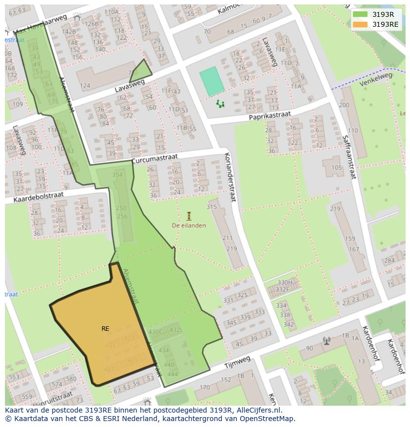 Afbeelding van het postcodegebied 3193 RE op de kaart.