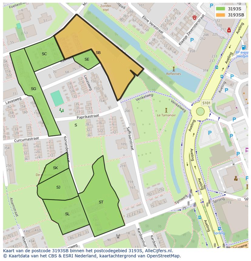 Afbeelding van het postcodegebied 3193 SB op de kaart.