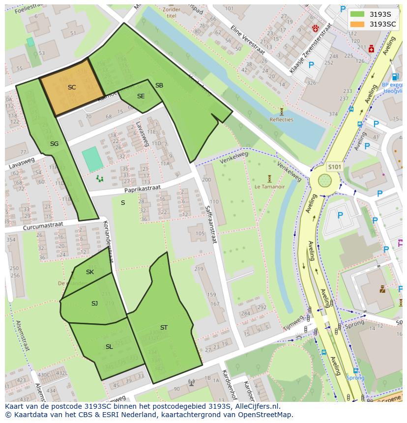 Afbeelding van het postcodegebied 3193 SC op de kaart.
