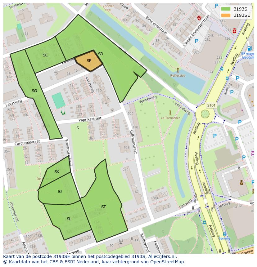 Afbeelding van het postcodegebied 3193 SE op de kaart.
