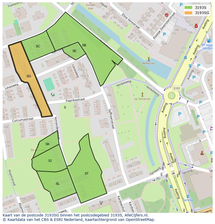 Afbeelding van het postcodegebied 3193 SG op de kaart.