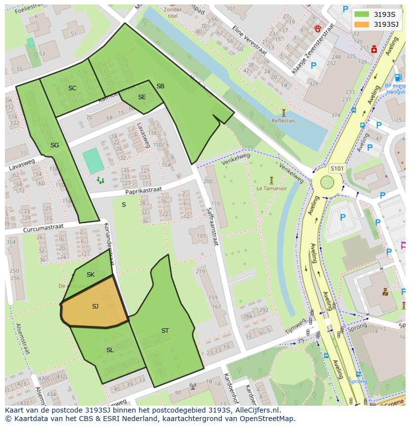 Afbeelding van het postcodegebied 3193 SJ op de kaart.